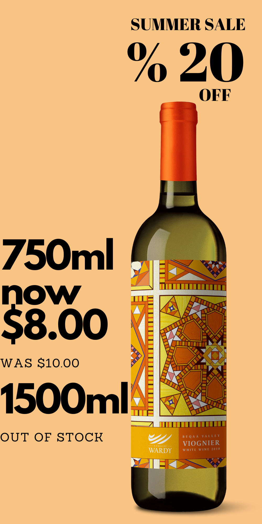 <b>Viognier 2018 <br><font color=red>Summer Sale</font><br></b><small>750ml, & 1500ml</small>